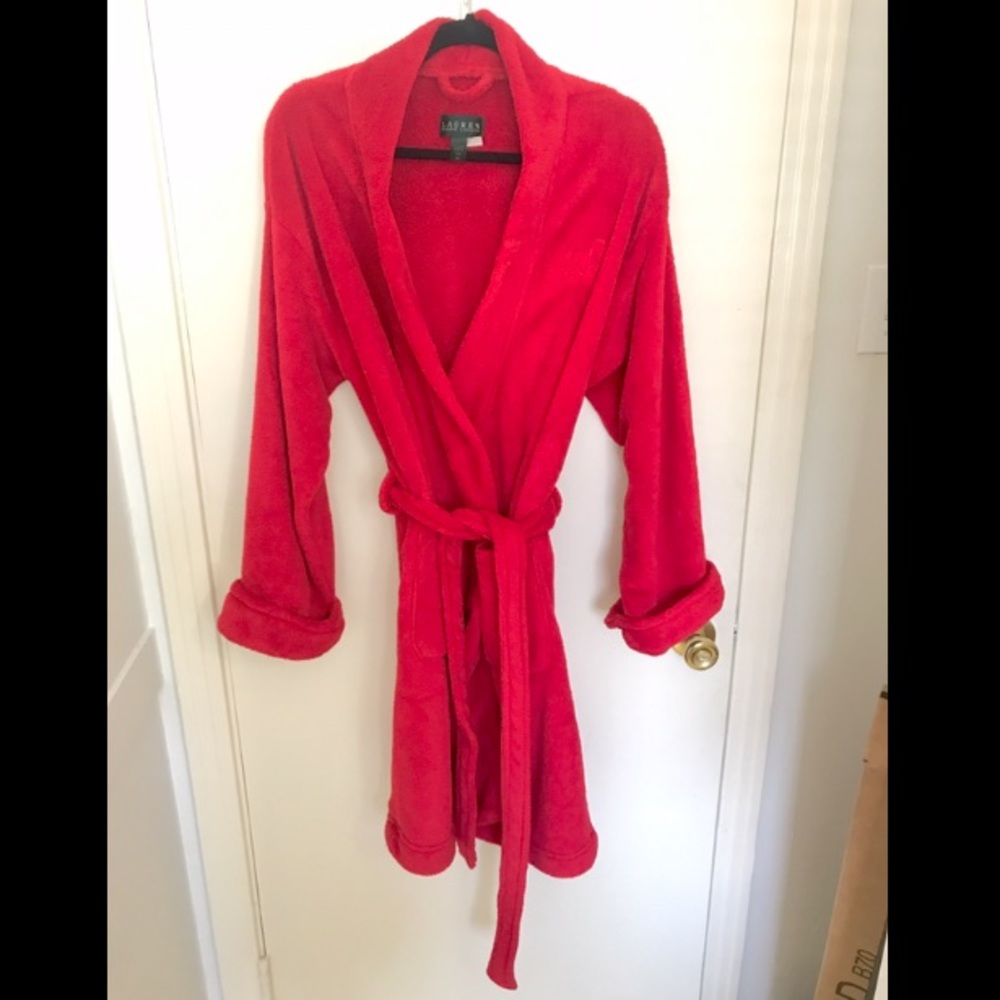 Ralph Lauren red robe w/ pockets and waist tie; M